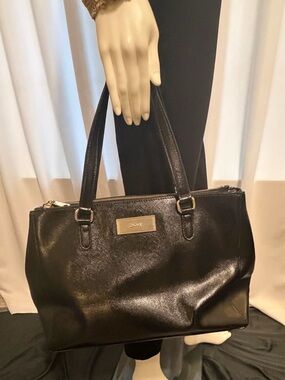 DKNY Large Black Saffiano Leather Tote Silver Hardware